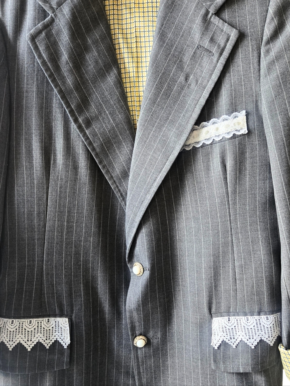 Gray Pinstripe Lace Detail Blazer (12)